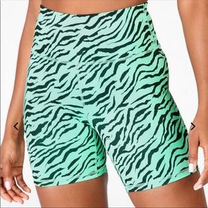 Fabletics Ultracool Mint and Black Zebra Print Biker Shorts, EUC, Size S